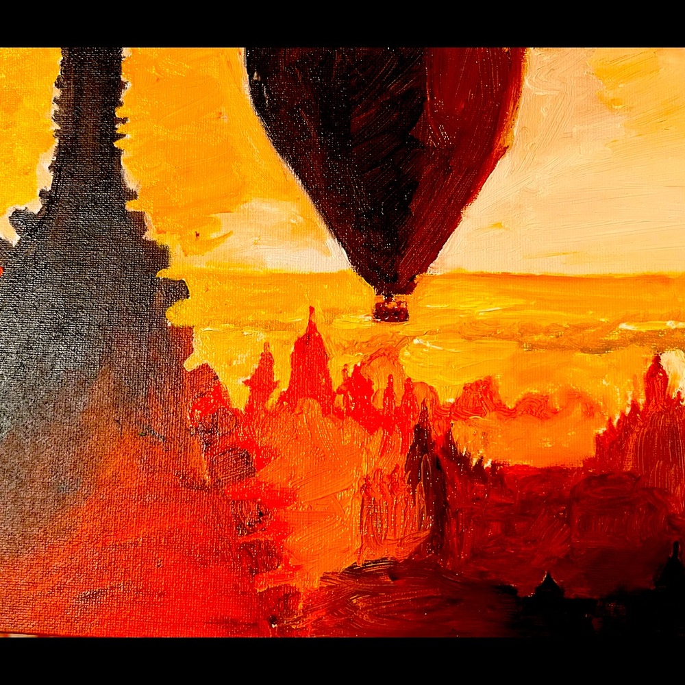 Oil painting Balloon Rise Over the Desert